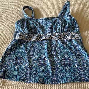 Land’s End Petite Blue Aqua White Tankini Top